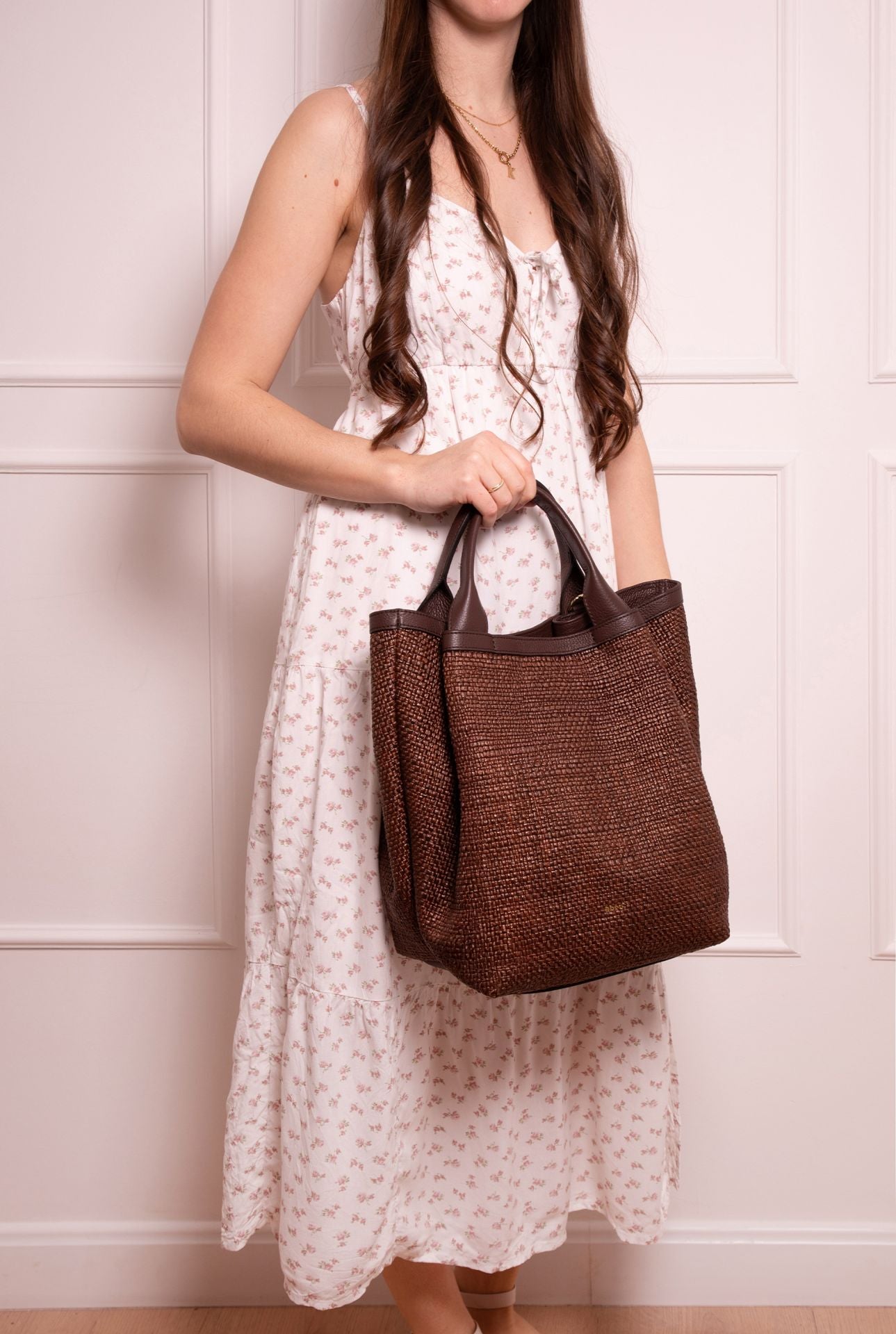 Shopper ESSENTIAL medium Raffia intreccio wood