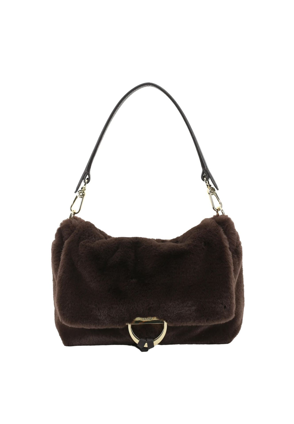 Schultertasche TEMI medium Leder Eco Fur dark brown