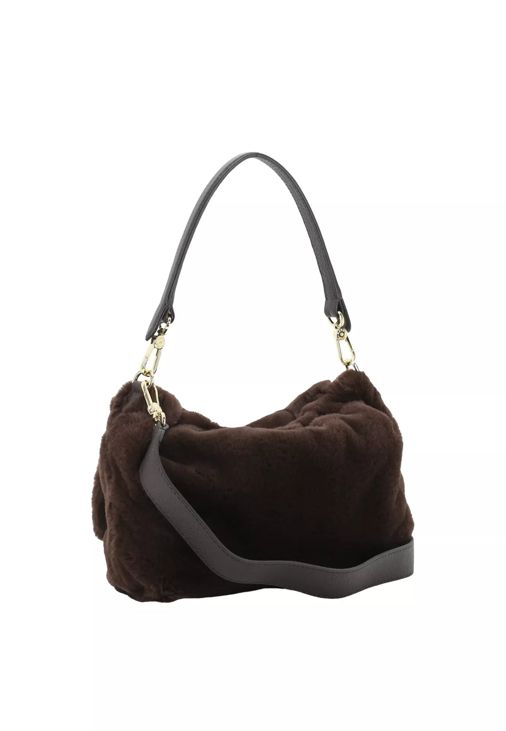 Schultertasche TEMI medium Leder Eco Fur dark brown