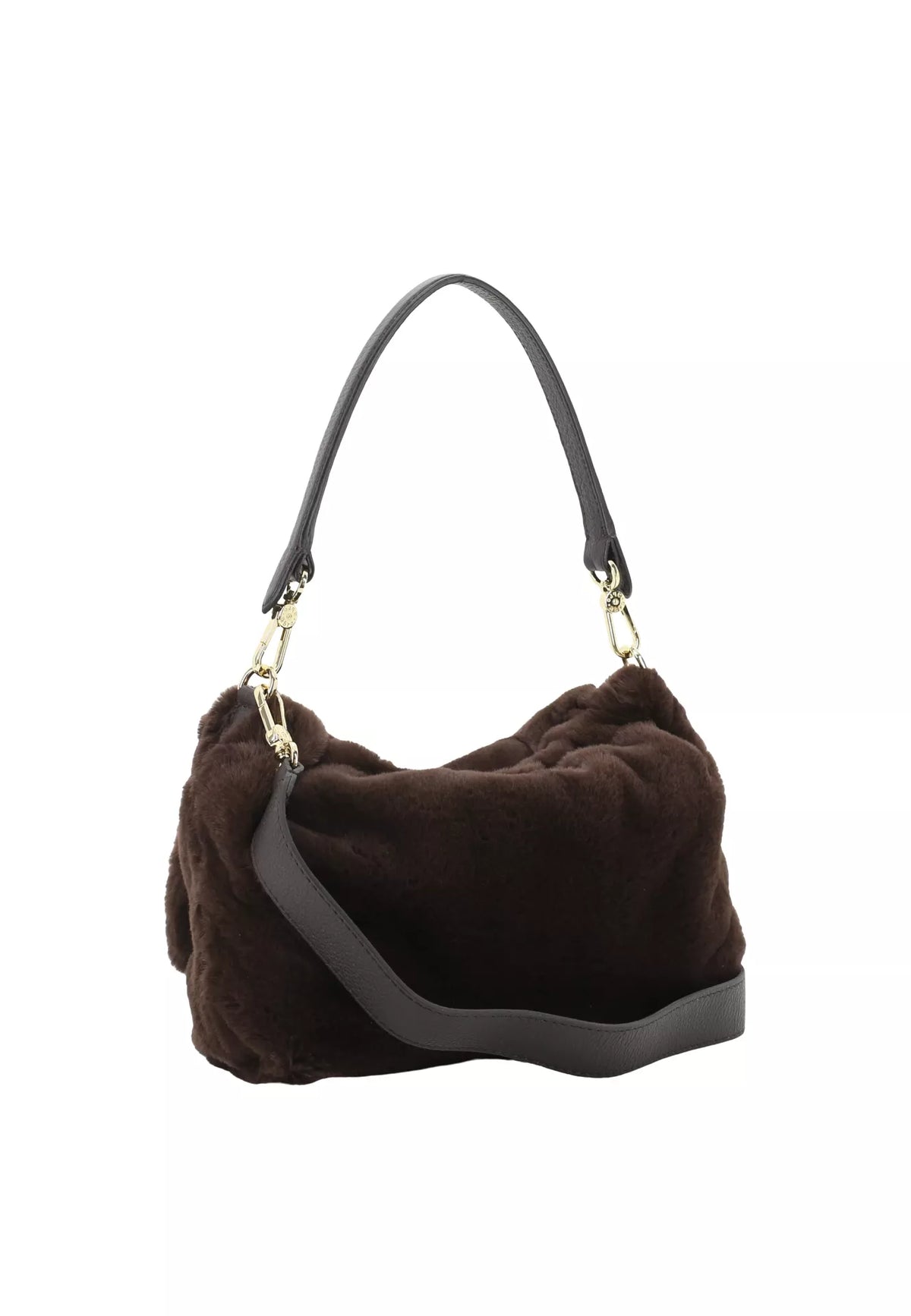Schultertasche TEMI medium Leder Eco Fur dark brown