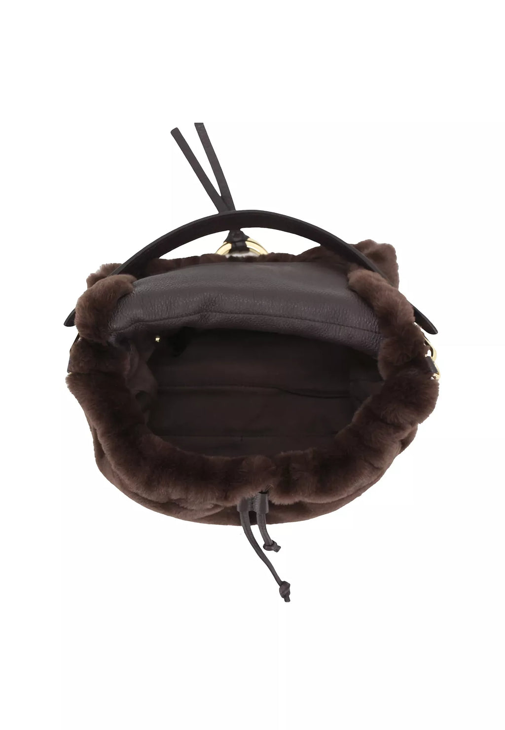Schultertasche TEMI medium Leder Eco Fur dark brown