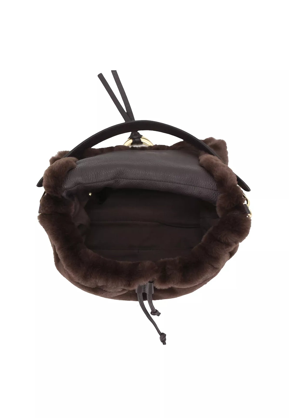 Schultertasche TEMI medium Leder Eco Fur dark brown