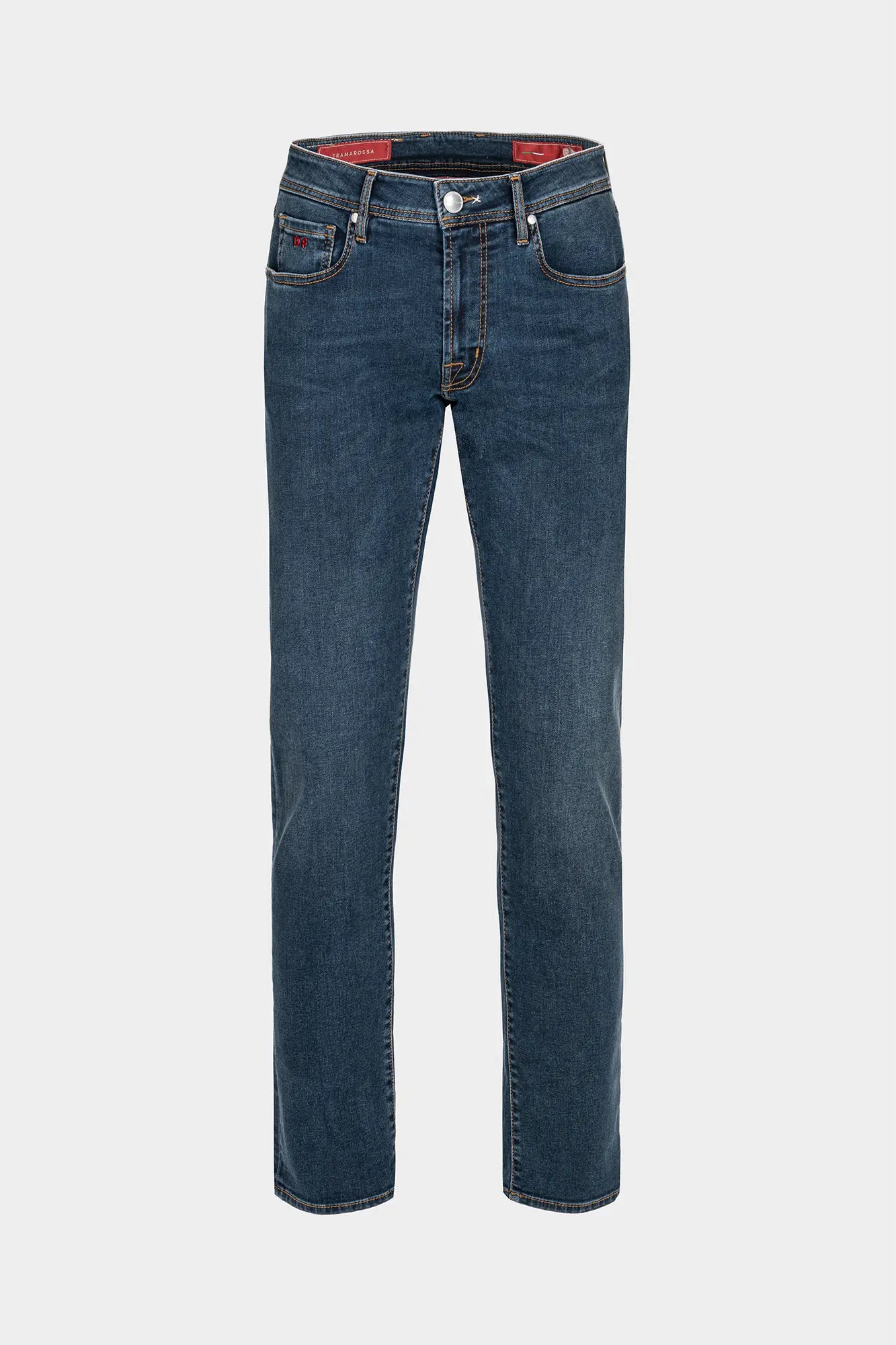 JEANS 5 POCKETS MICHELANGELO REGULAR DENIM RELAX MEDIUM BLUE – TOBACCO THREAD