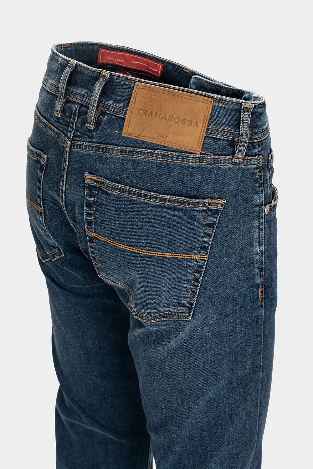 JEANS 5 POCKETS MICHELANGELO REGULAR DENIM RELAX MEDIUM BLUE – TOBACCO THREAD
