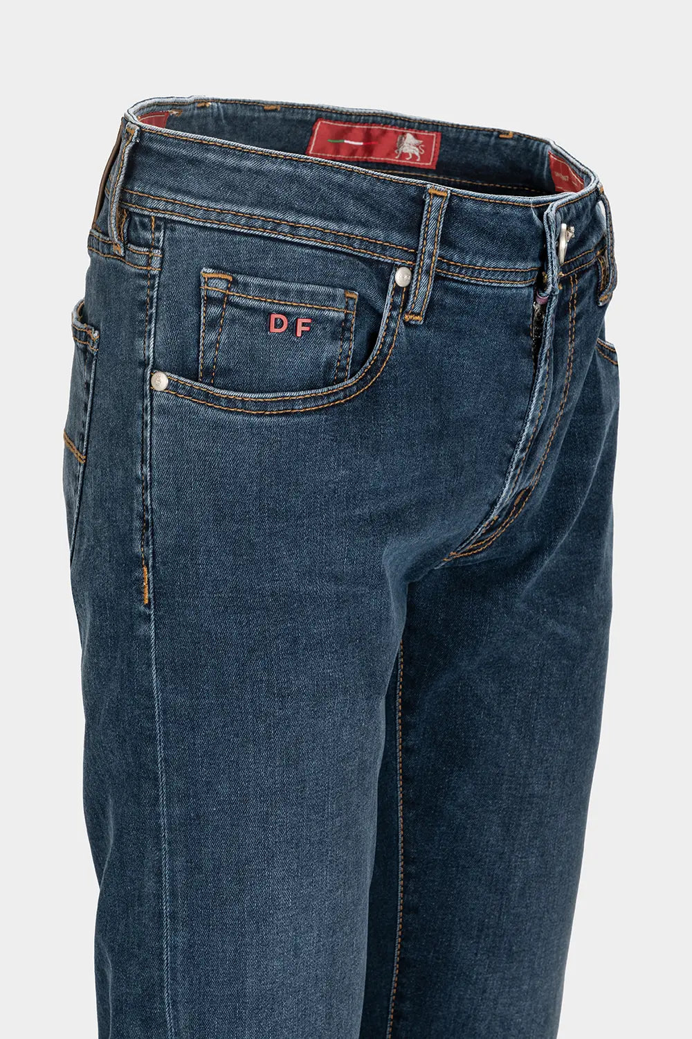 JEANS 5 POCKETS MICHELANGELO REGULAR DENIM RELAX MEDIUM BLUE – TOBACCO THREAD