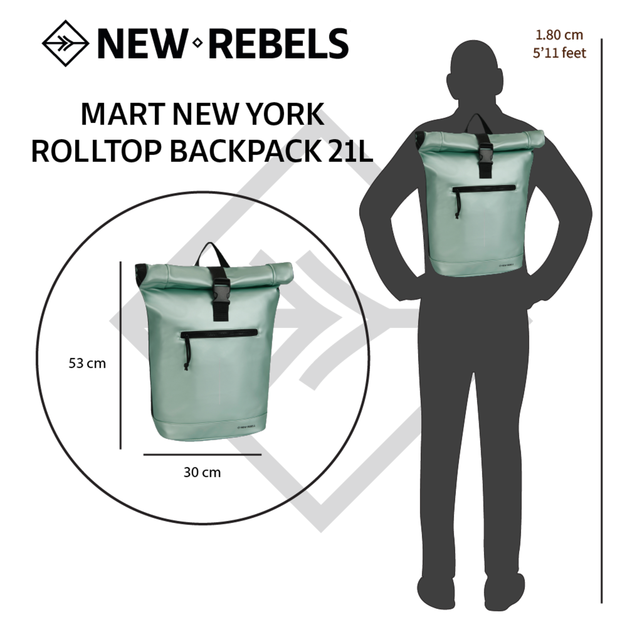 New Rebels - Rucksack Mart New York, Metallic Hellgrün