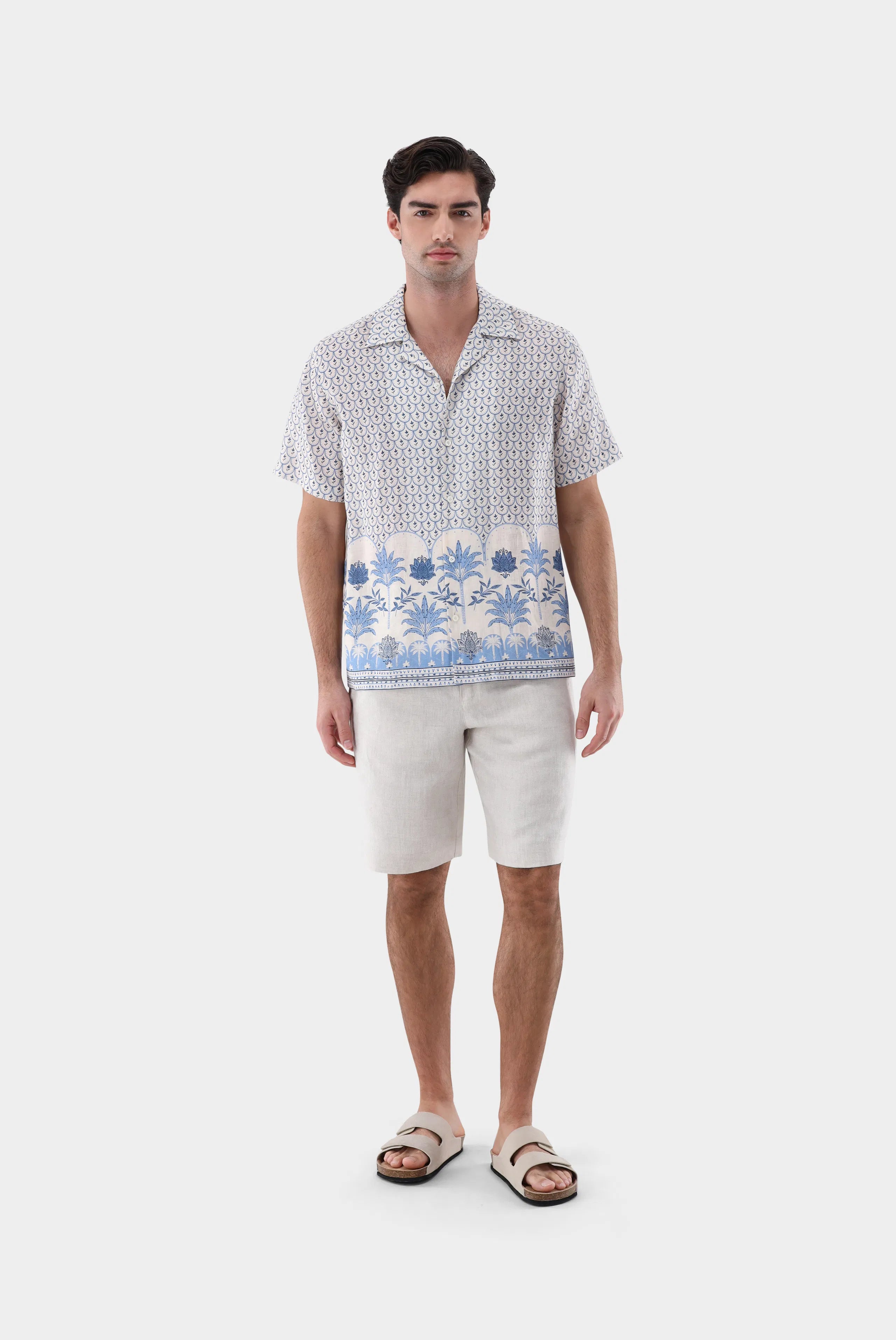 Kurzarmhemd -  kastenförmig mit Palmen-Druck
