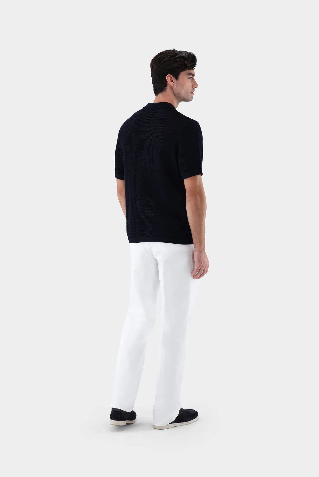 Häkel-Strickhemd mit Kurzarm aus Kaschmir und Baumwolle