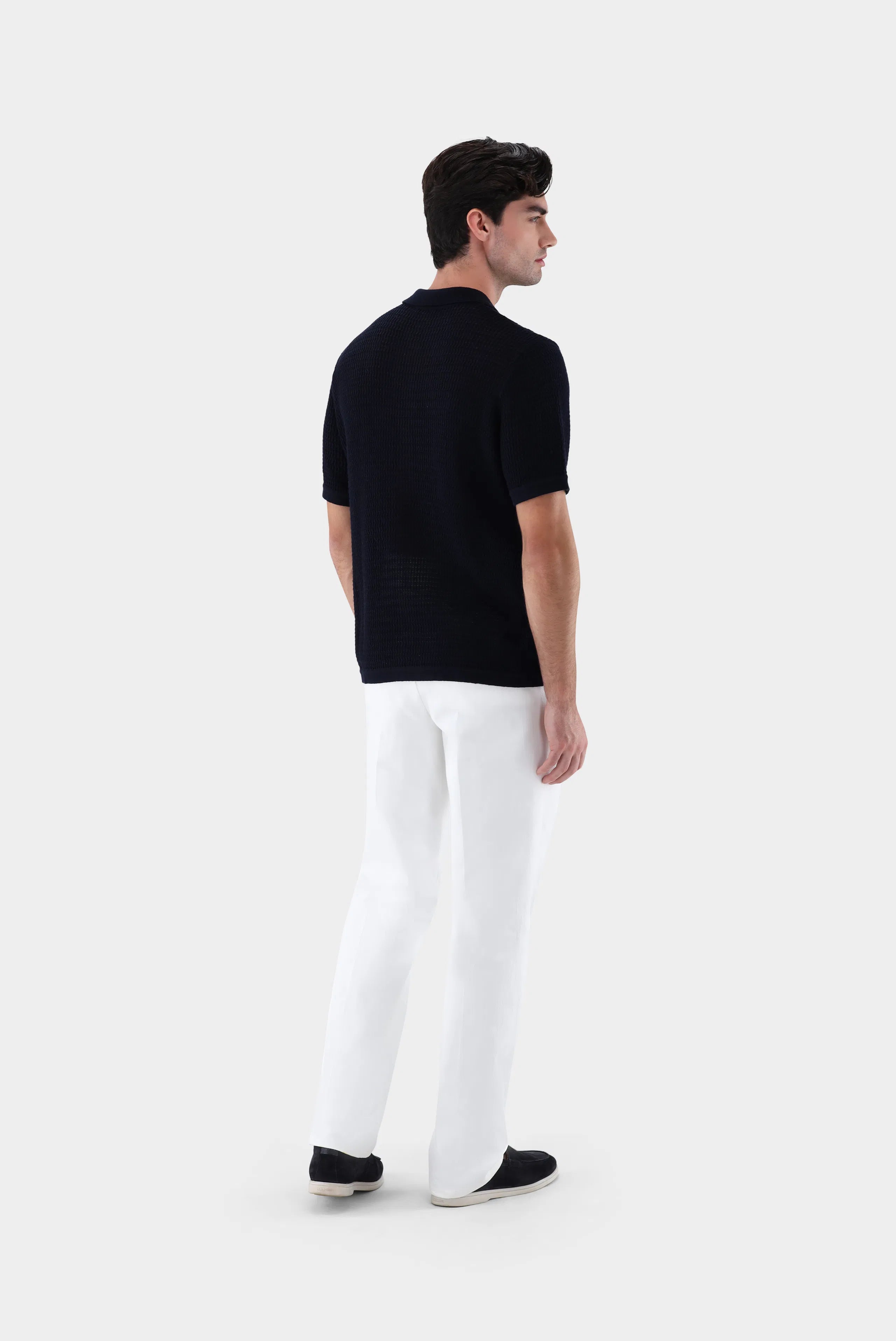 Häkel-Strickhemd mit Kurzarm aus Kaschmir und Baumwolle