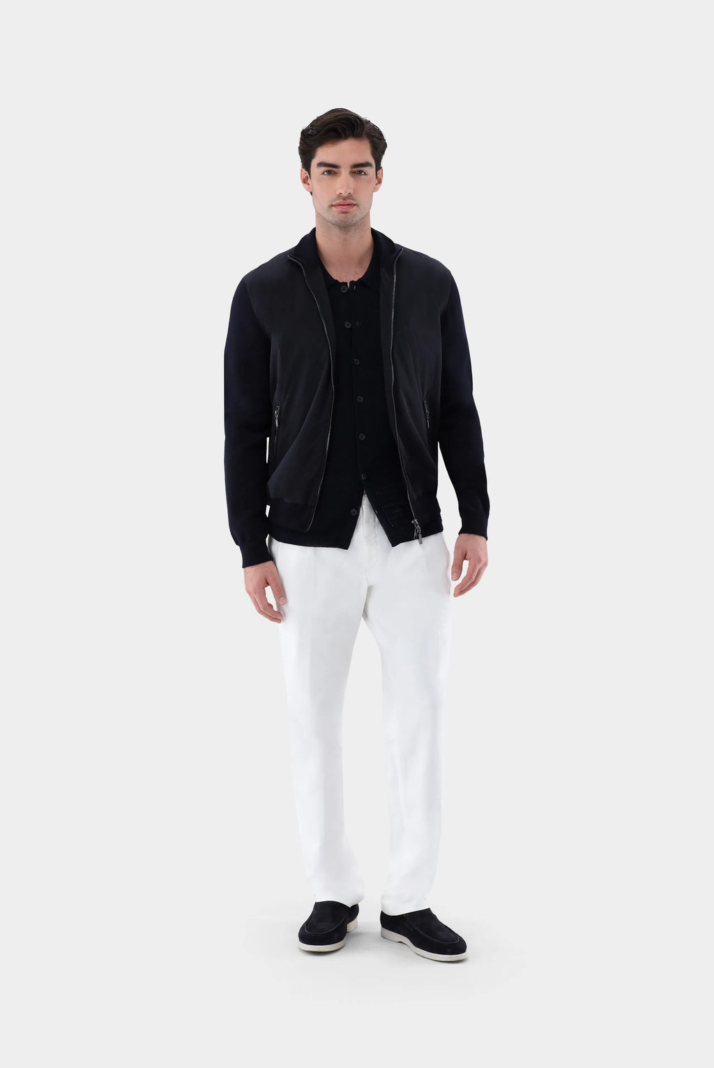 Häkel-Strickhemd mit Kurzarm aus Kaschmir und Baumwolle