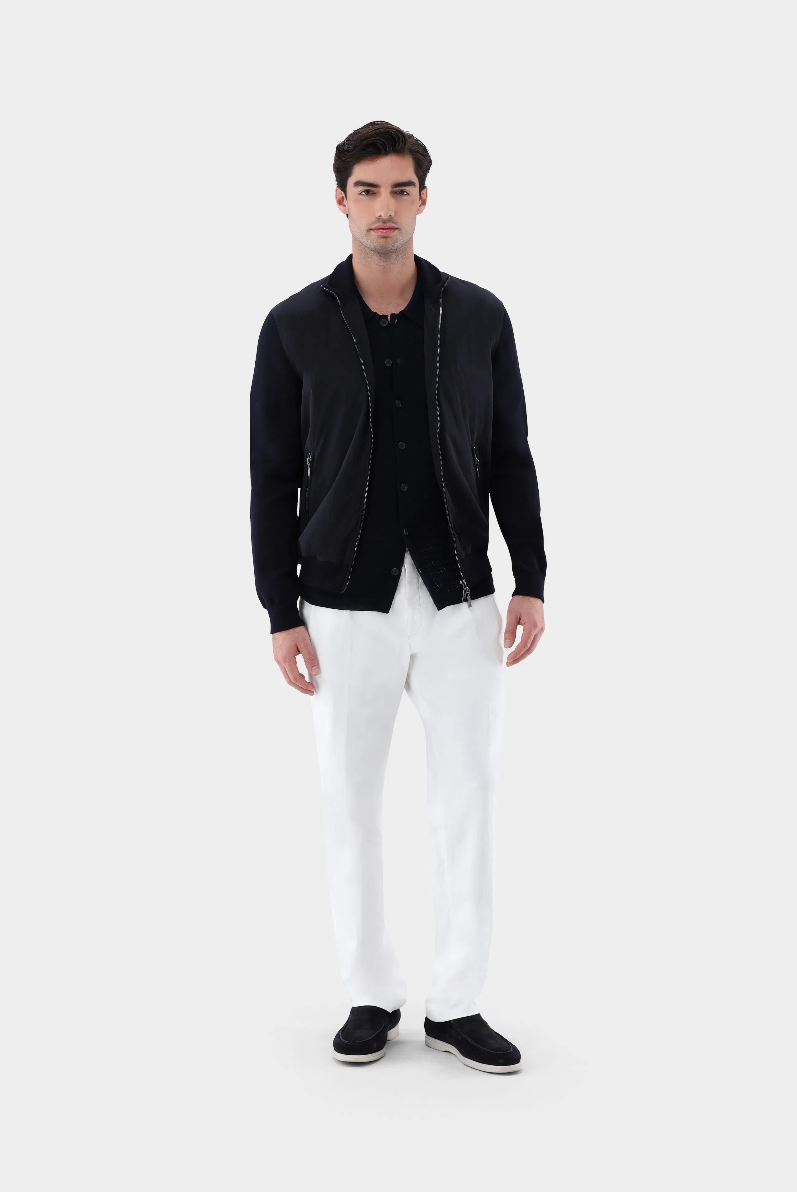 Häkel-Strickhemd mit Kurzarm aus Kaschmir und Baumwolle