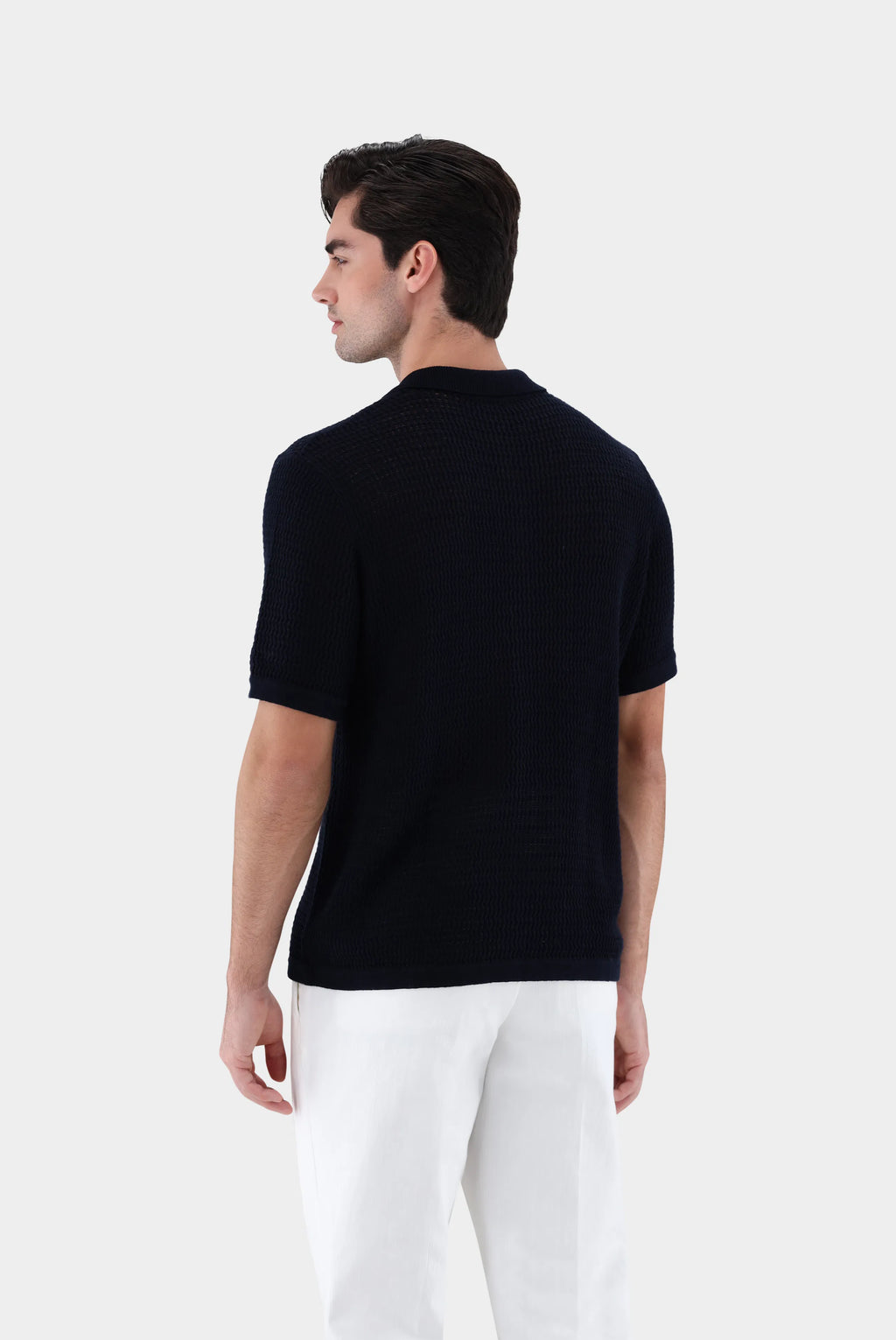 Häkel-Strickhemd mit Kurzarm aus Kaschmir und Baumwolle