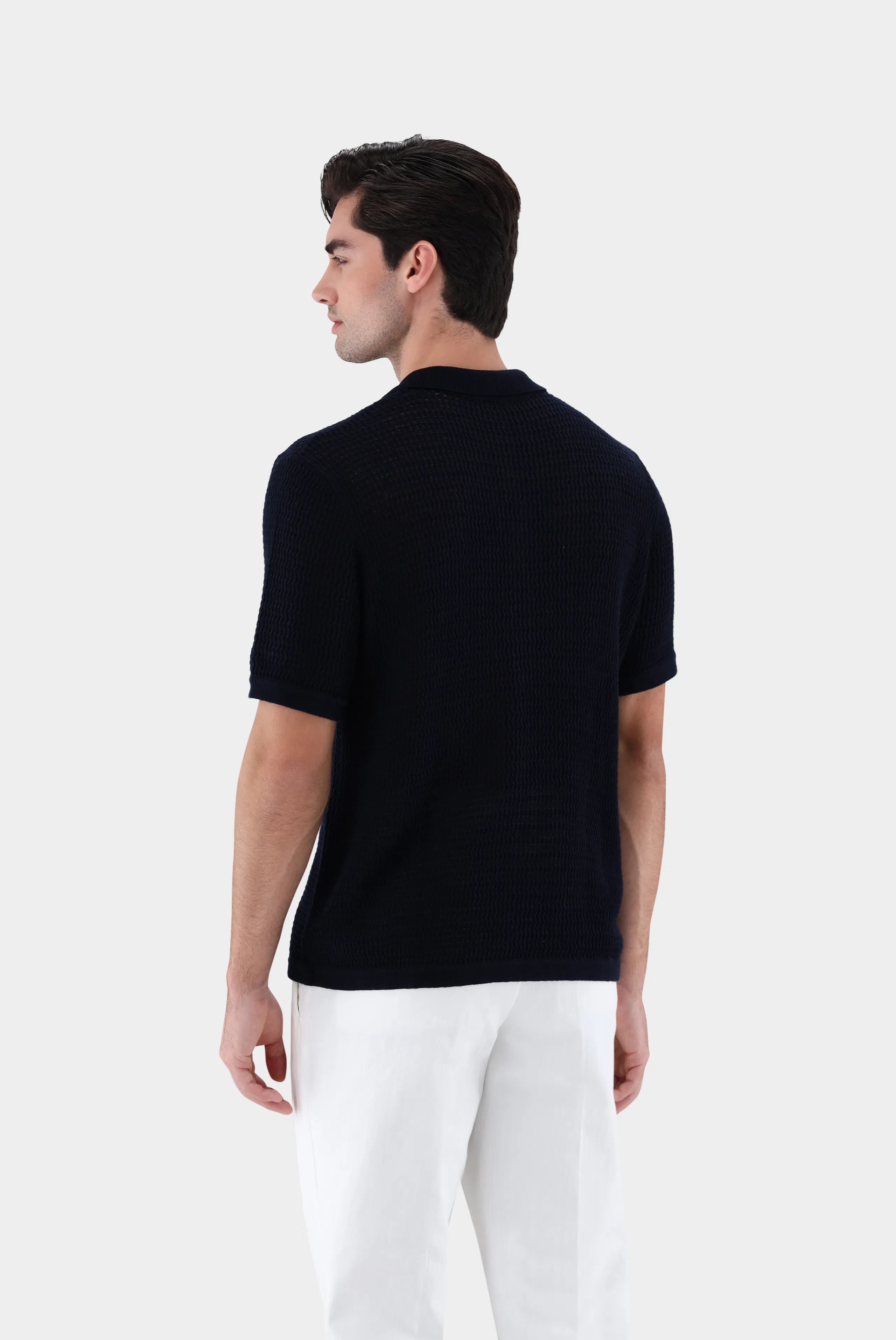 Häkel-Strickhemd mit Kurzarm aus Kaschmir und Baumwolle