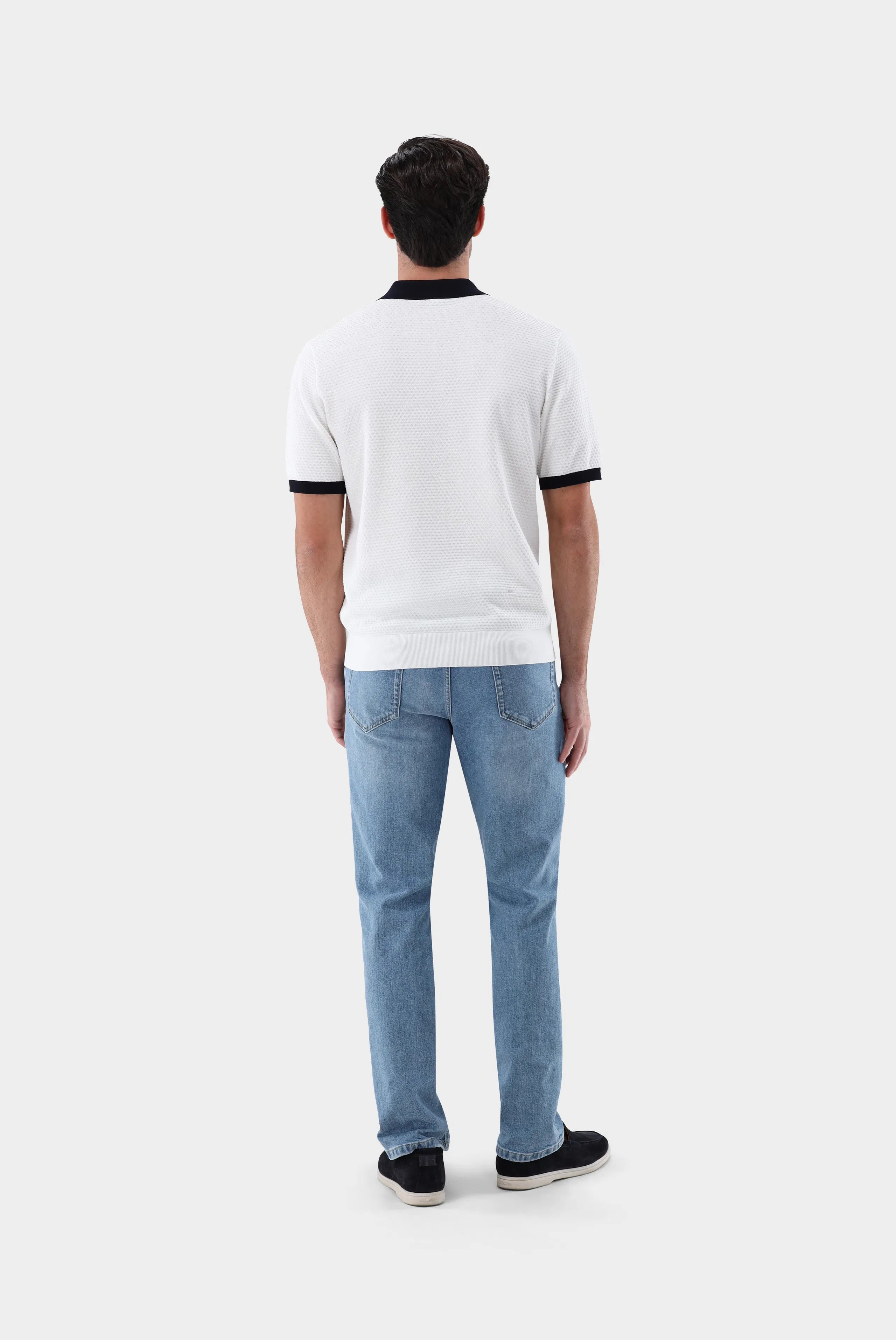 Strick Poloshirt - mit Kontraskragen und Struktur