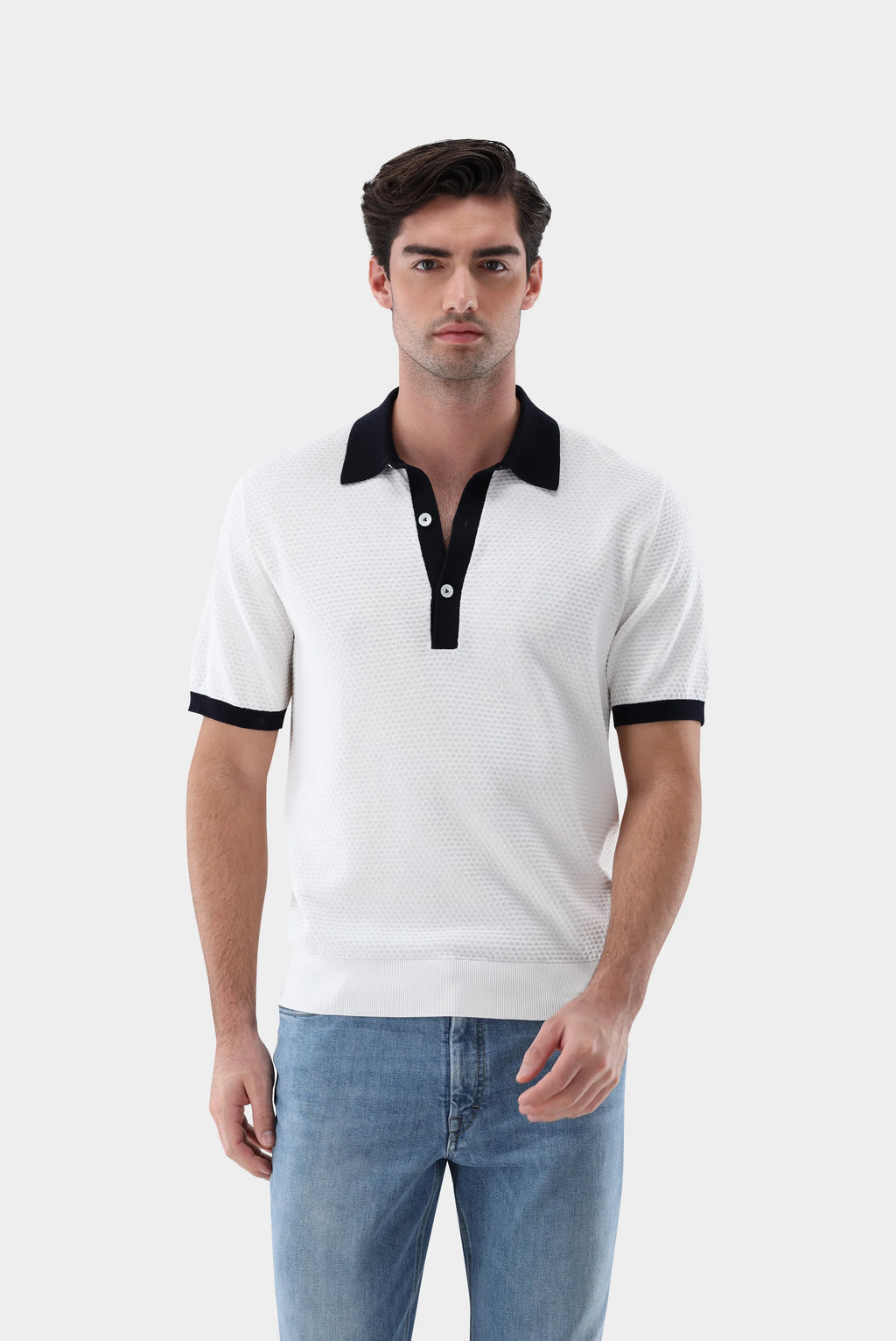 Strick Poloshirt - mit Kontraskragen und Struktur