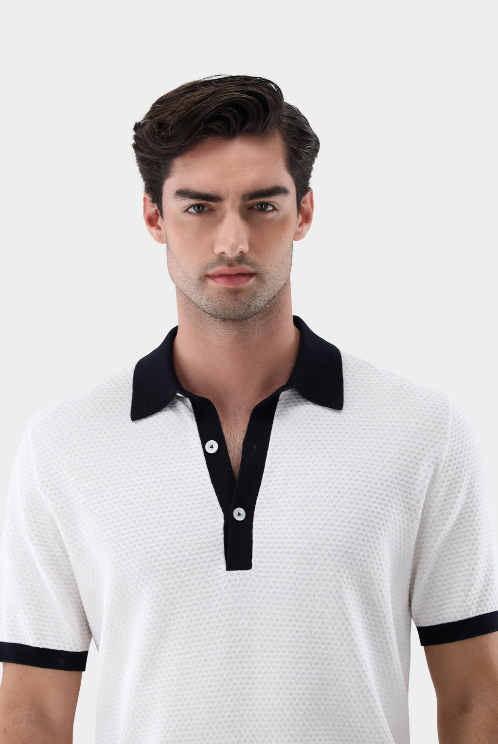 Strick Poloshirt - mit Kontraskragen und Struktur