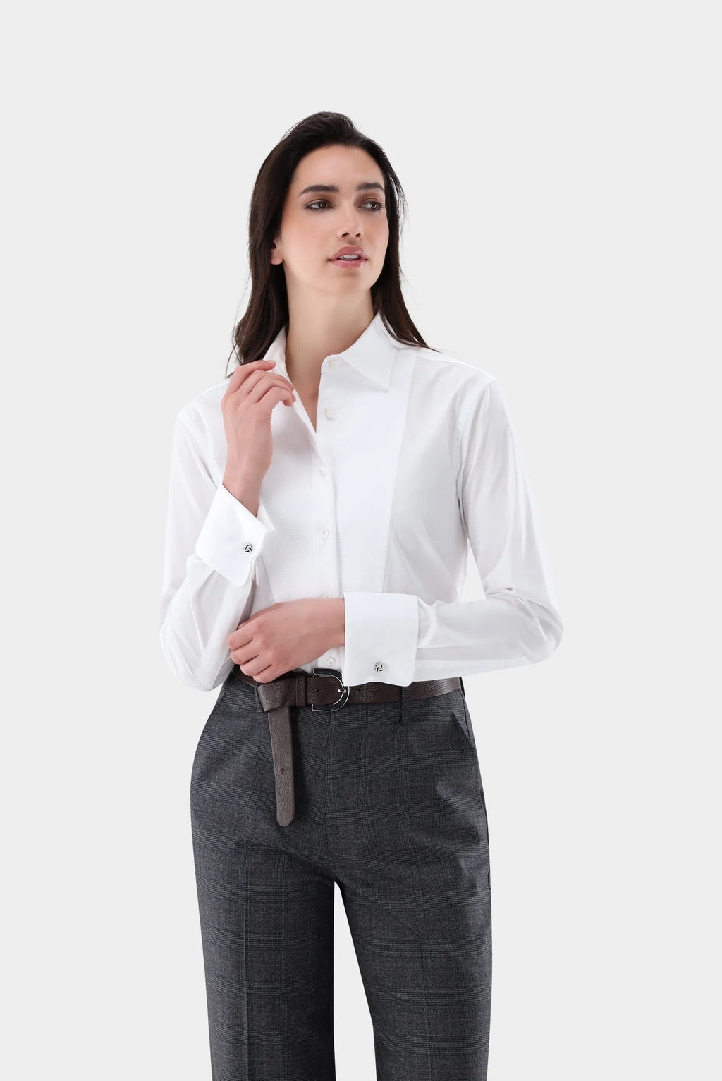 Hemdbluse mit Plastron und Doppelmanschette