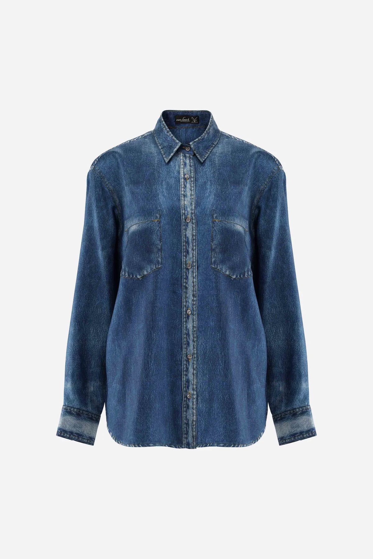 Hemdbluse aus Seide mit Denim-Print