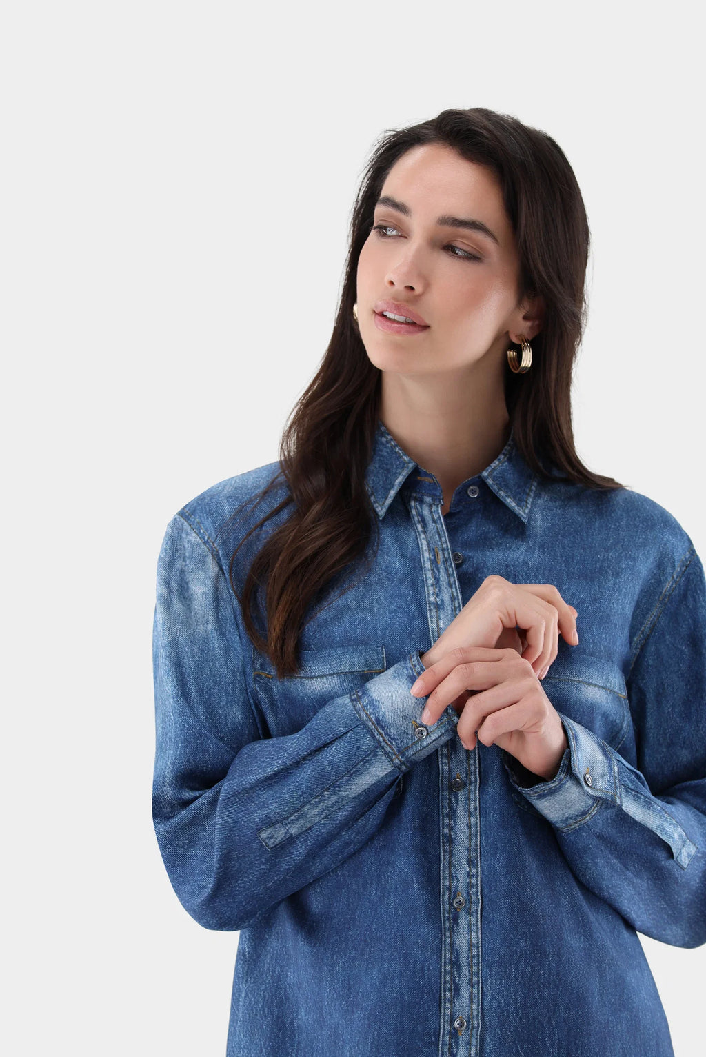 Hemdbluse aus Seide mit Denim-Print