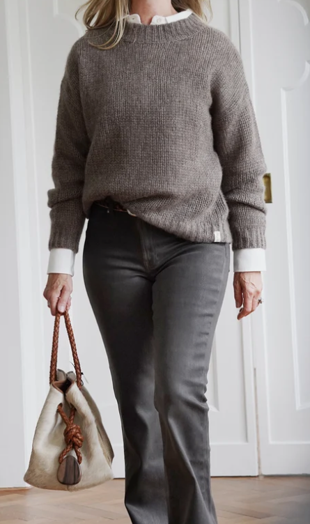 HENRY CHRIST  Taupefarbener, melierter Roundneck aus Cashmere und Seide