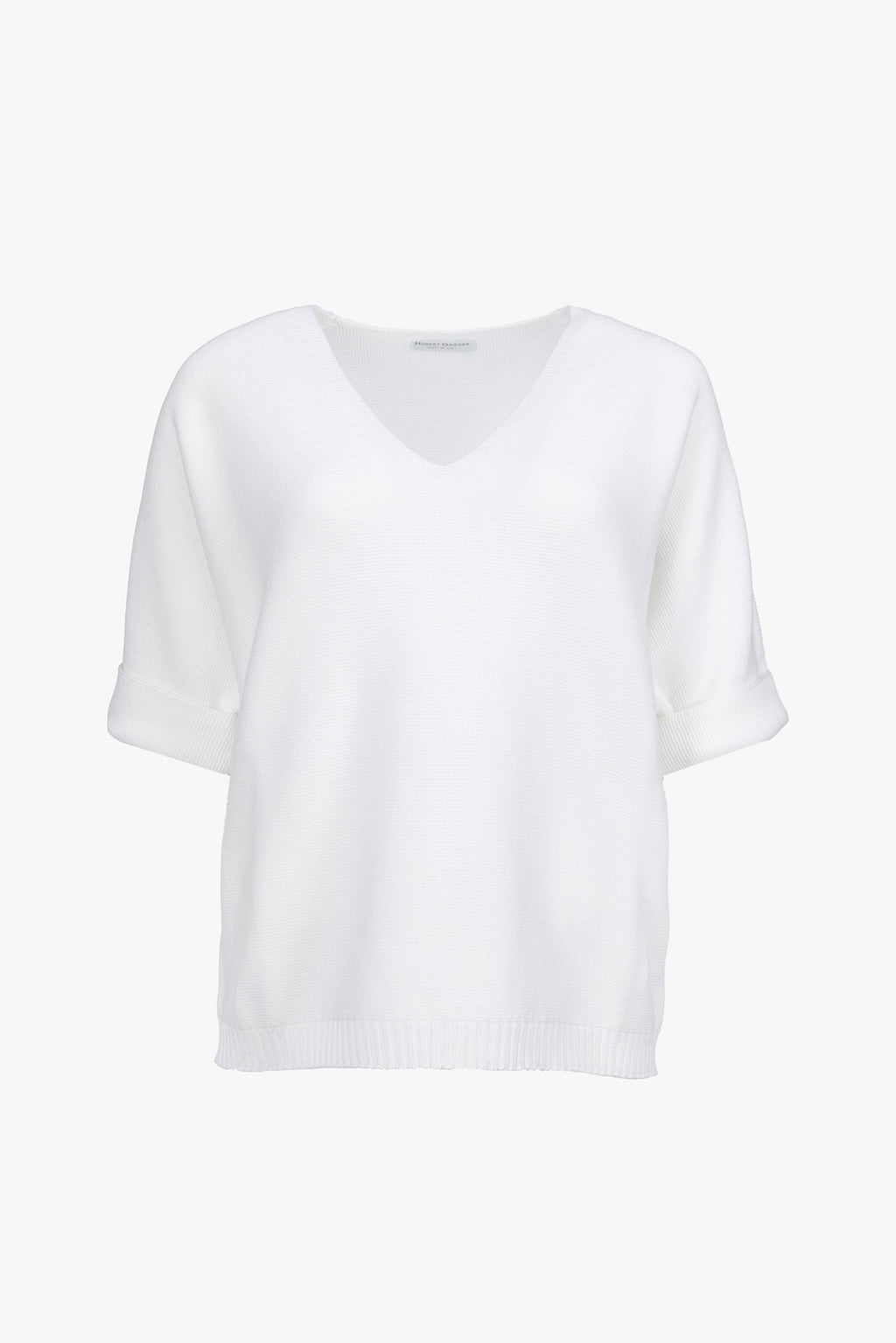 Weißer V-Neck Strickpullover