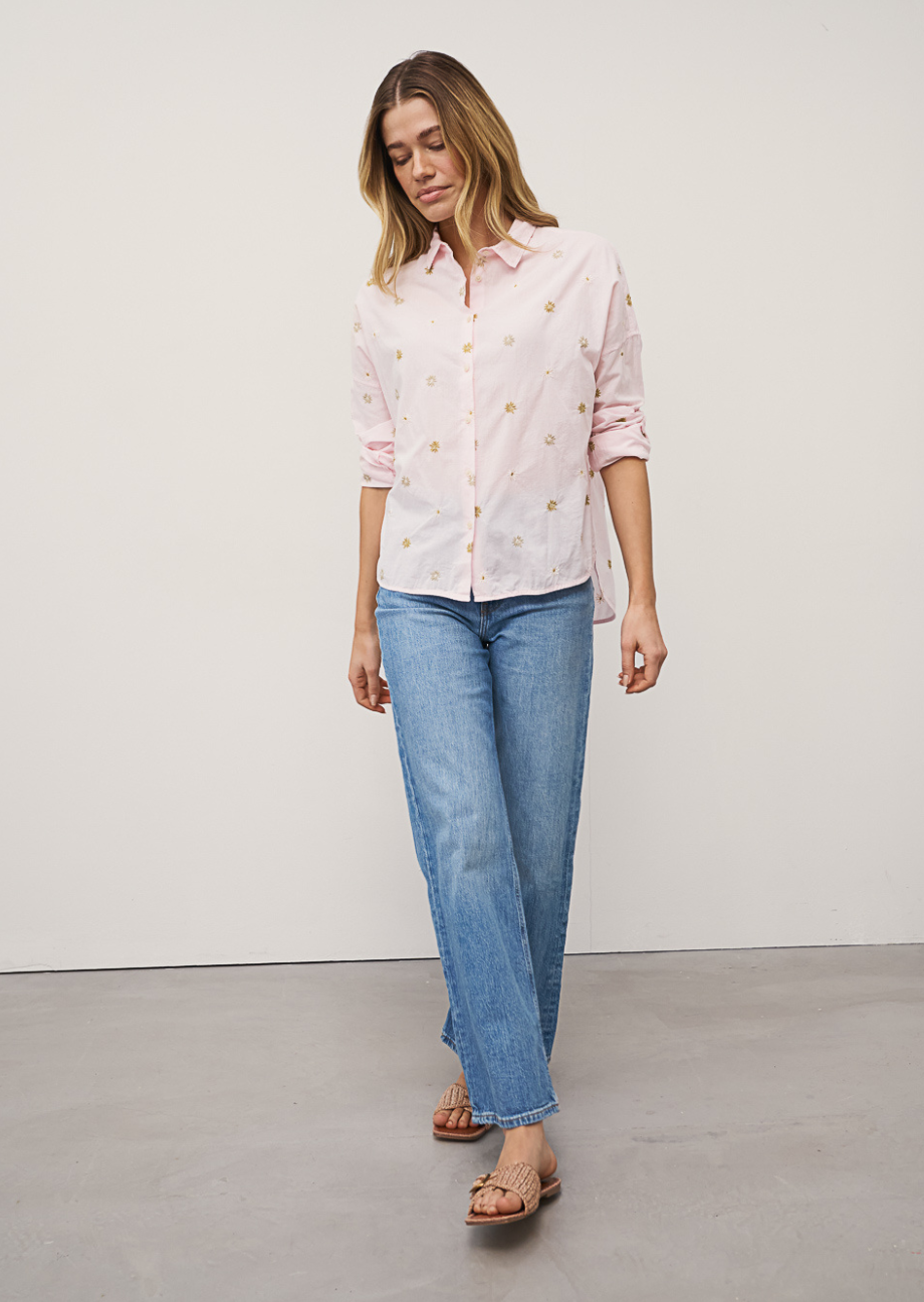 Baumwollbluse „Lucy“ mit Stickerei – Rosa
