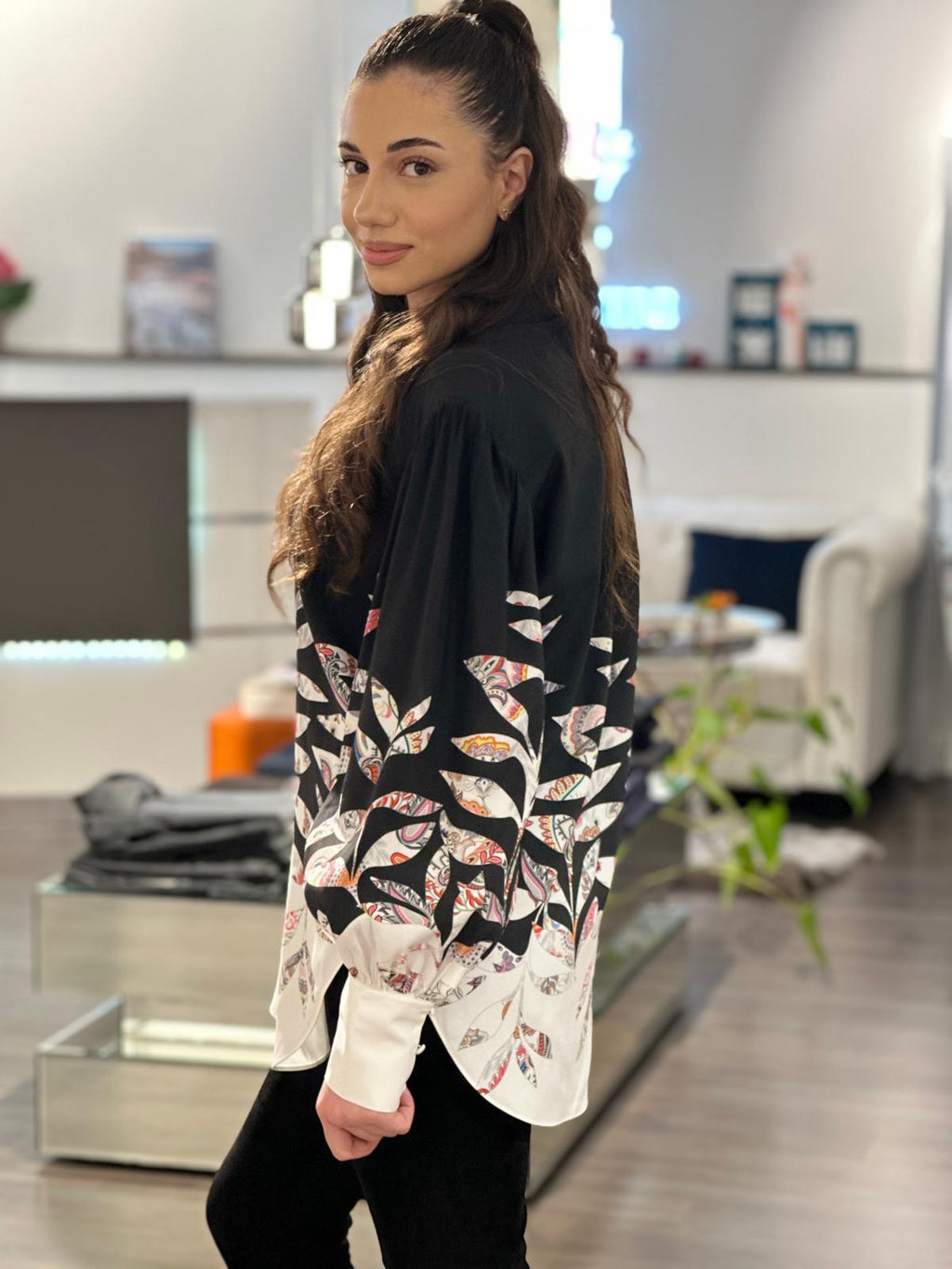 Herzens Seidenbluse mit Ornament-Print Black/Superwhite Multi