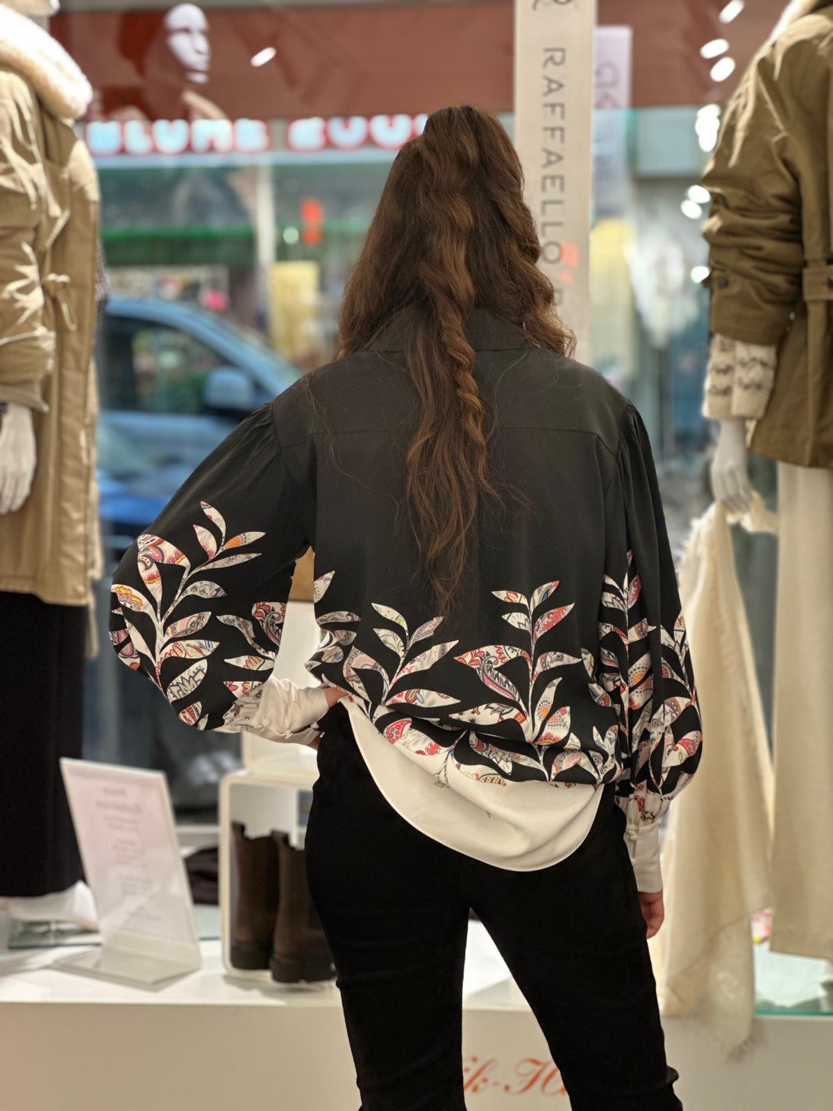 Herzens Seidenbluse mit Ornament-Print Black/Superwhite Multi