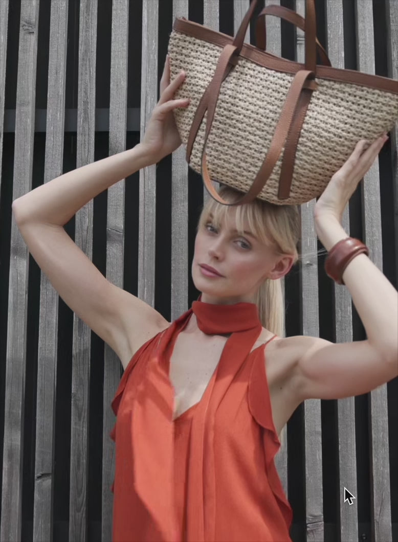 Shopper COSMO medium Raffia/Leder caramel/cognac